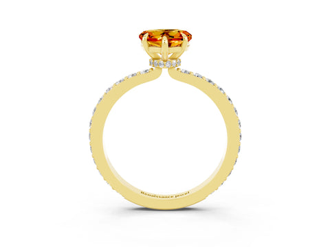 Yellow gold Heart Cut Citrine Ring with Pavé Band and Four-Prong Setting_3