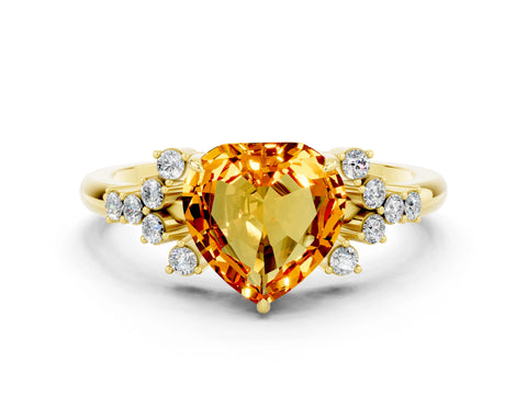 Yellow gold Heart Cut Citrine Ring with Side Stones and Four-Prong Setting_36