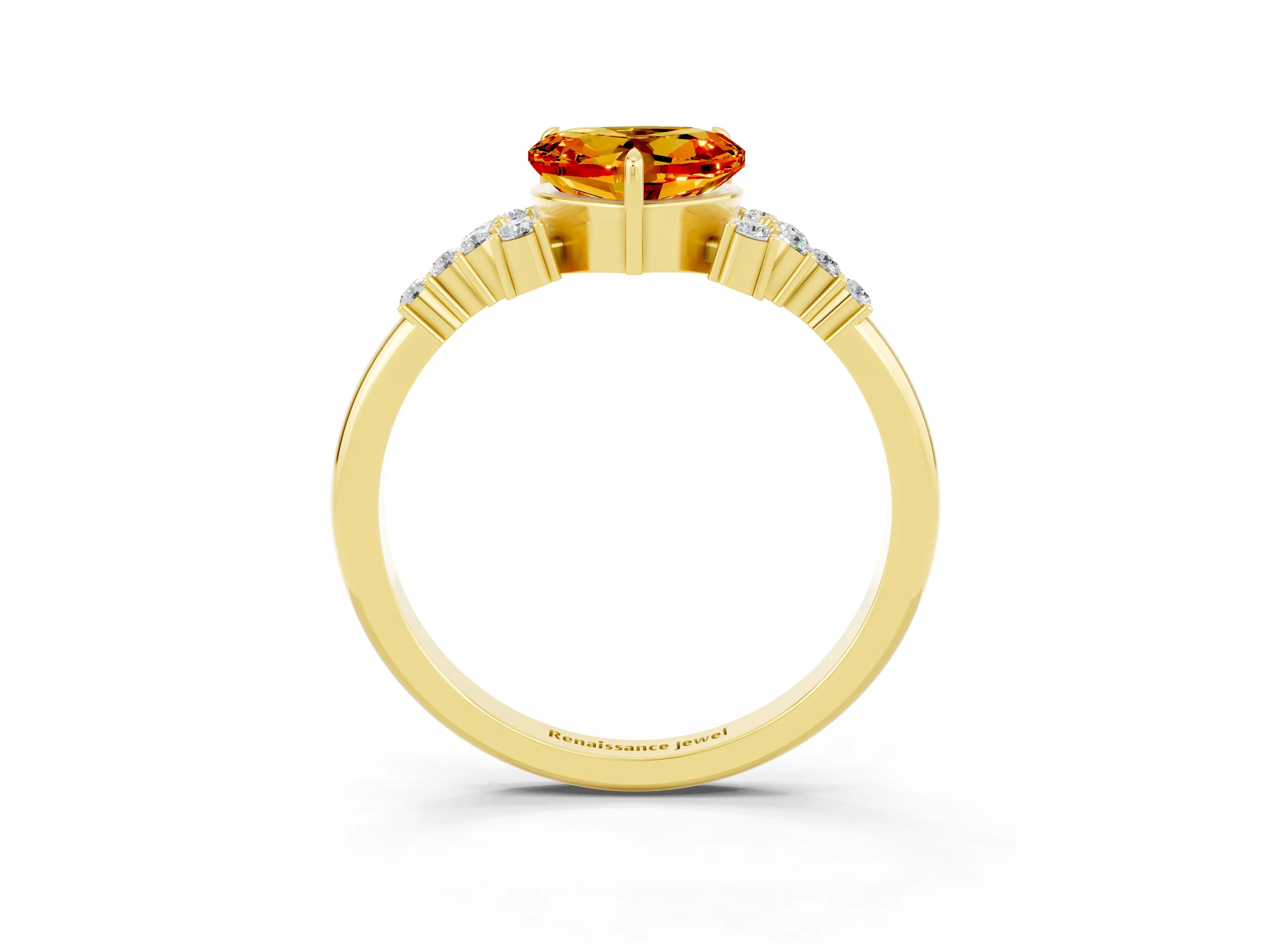Yellow gold Heart Cut Citrine Ring with Side Stones and Four-Prong Setting_39