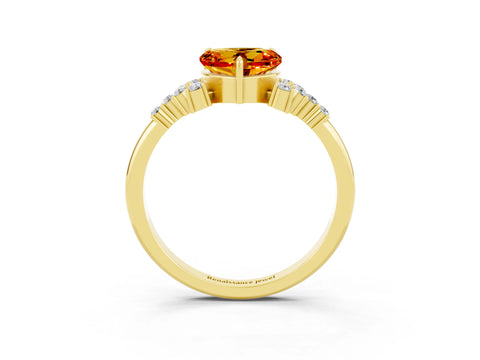 Yellow gold Heart Cut Citrine Ring with Side Stones and Four-Prong Setting_39