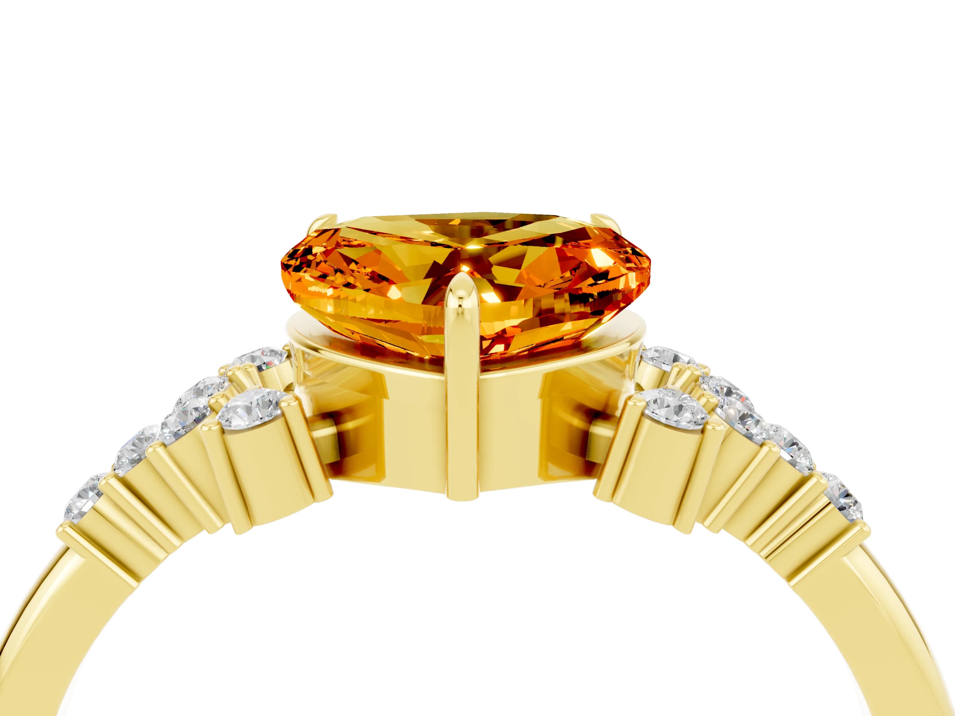 Yellow gold Heart Cut Citrine Ring with Side Stones and Four-Prong Setting_40