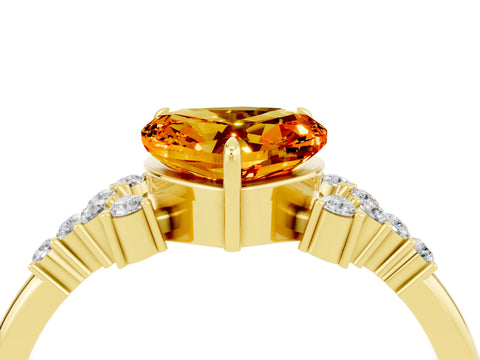 Yellow gold Heart Cut Citrine Ring with Side Stones and Four-Prong Setting_40