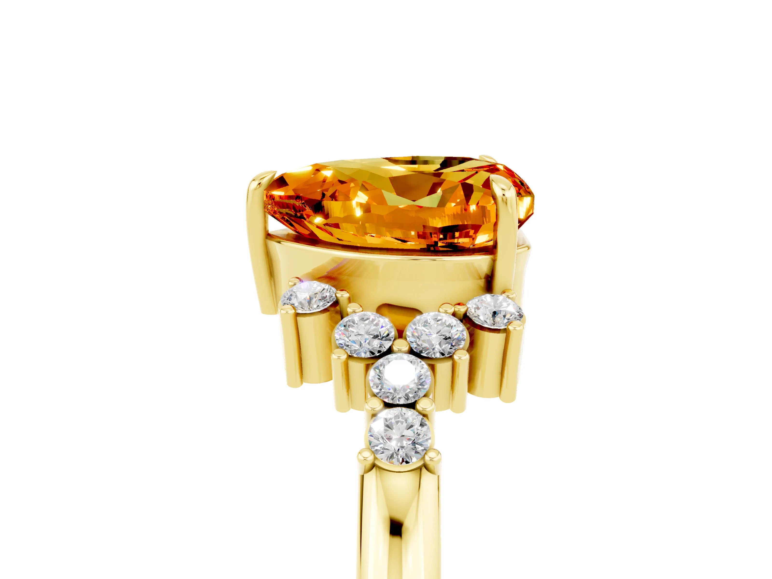 Yellow gold Heart Cut Citrine Ring with Side Stones and Four-Prong Setting_41