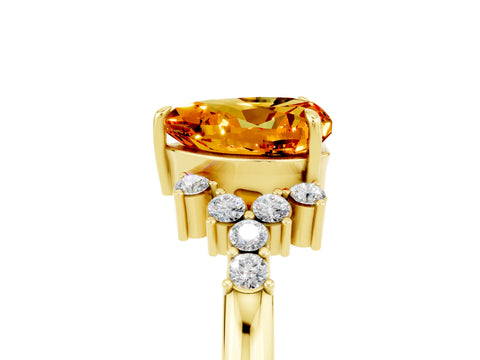 Yellow gold Heart Cut Citrine Ring with Side Stones and Four-Prong Setting_41