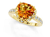 Yellow gold Heart Cut Citrine Scalloped Halo Engagement Ring with Round Shared Prong Band_37