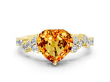 Yellow gold Heart Cut Citrine Scattered Round Accent Ring with Prong Setting_12