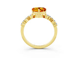 Yellow gold Heart Cut Citrine Scattered Round Accent Ring with Prong Setting_15
