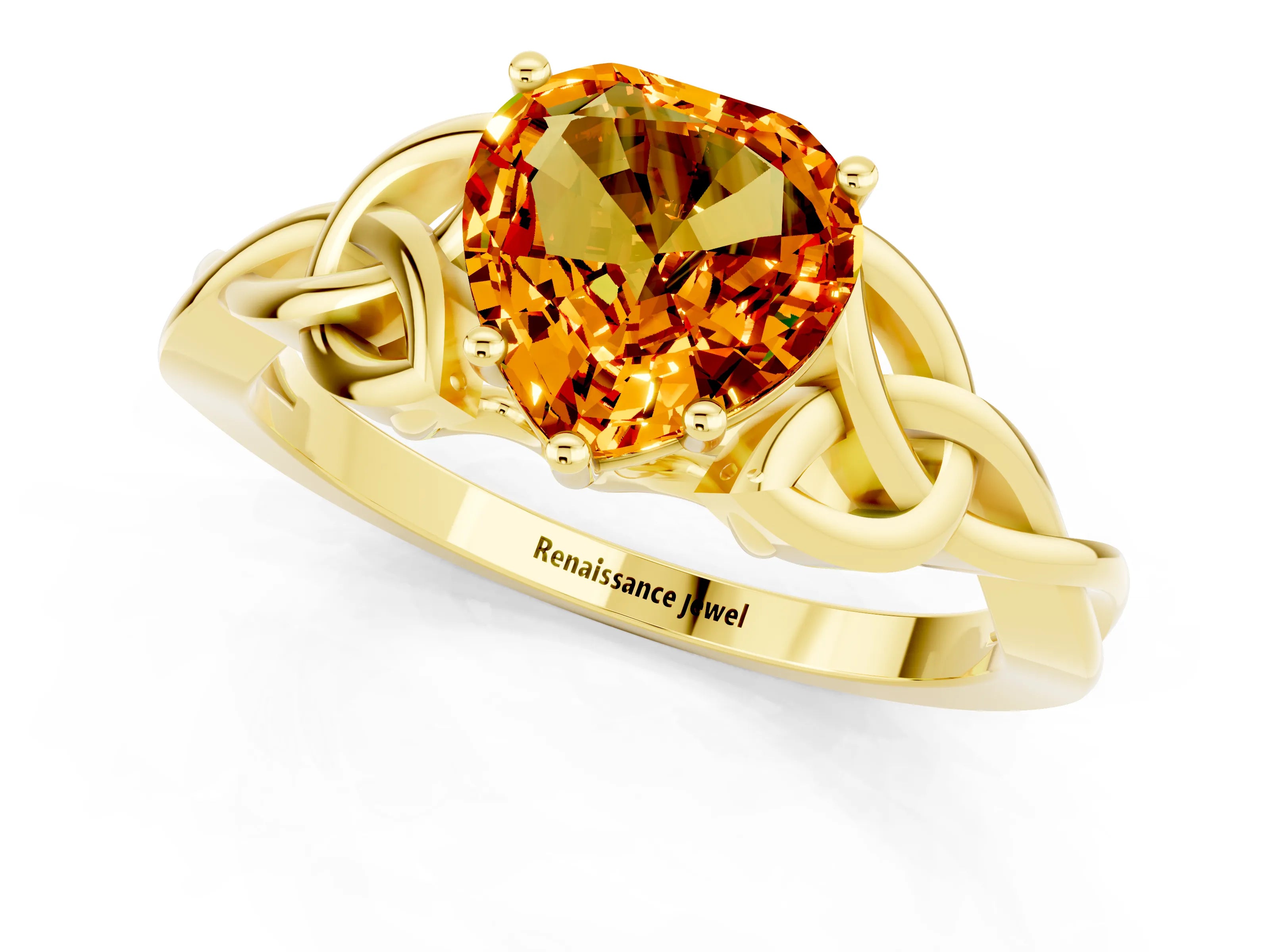 Yellow gold Heart Cut Citrine Solitaire Celtic Knot Ring with Four-Prong Setting_13