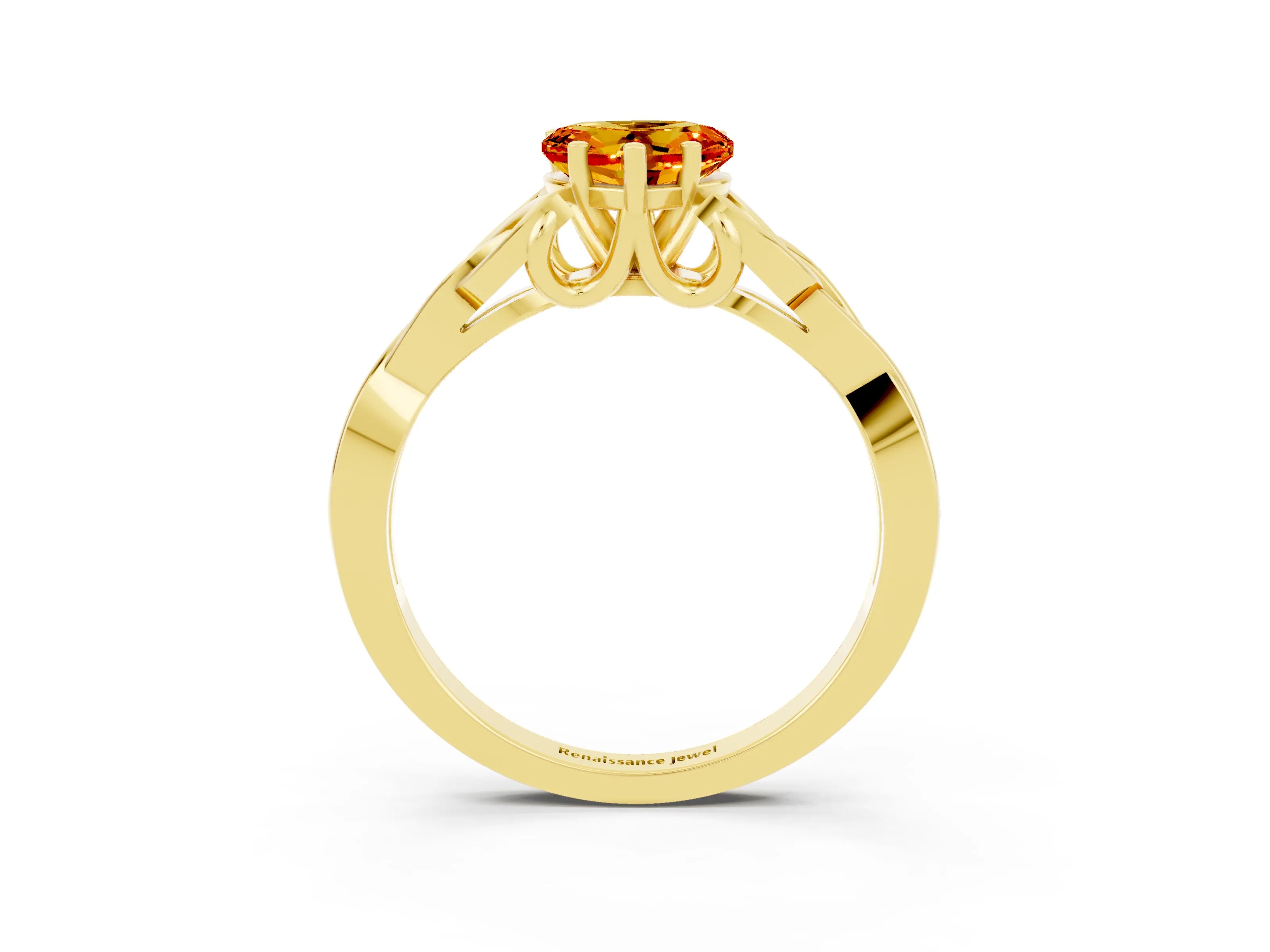 Yellow gold Heart Cut Citrine Solitaire Celtic Knot Ring with Four-Prong Setting_15