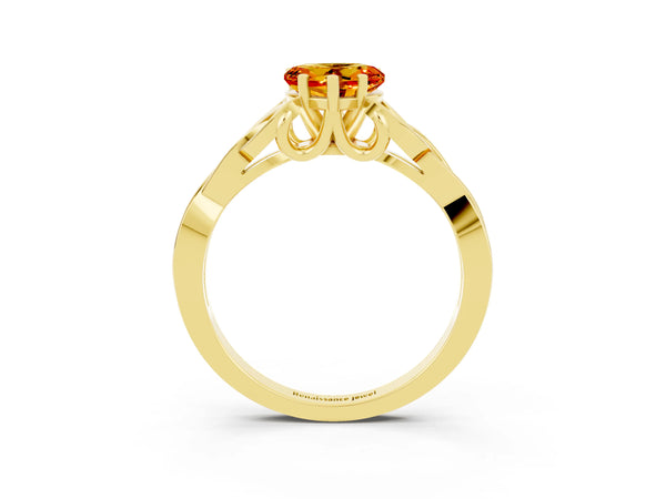 Yellow gold Heart Cut Citrine Solitaire Celtic Knot Ring with Four-Prong Setting