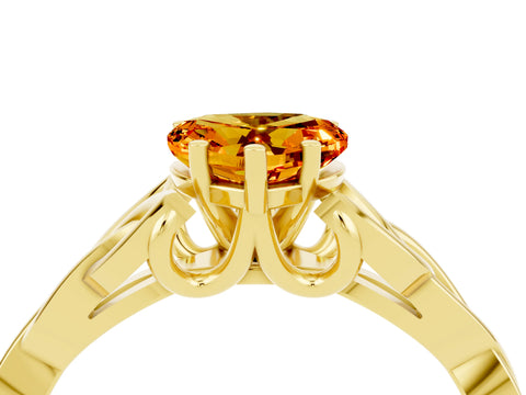 Yellow gold Heart Cut Citrine Solitaire Celtic Knot Ring with Four-Prong Setting_16