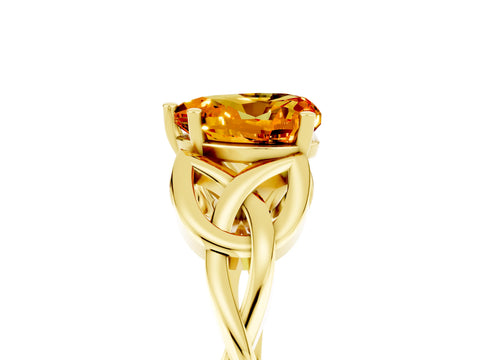 Yellow gold Heart Cut Citrine Solitaire Celtic Knot Ring with Four-Prong Setting_17