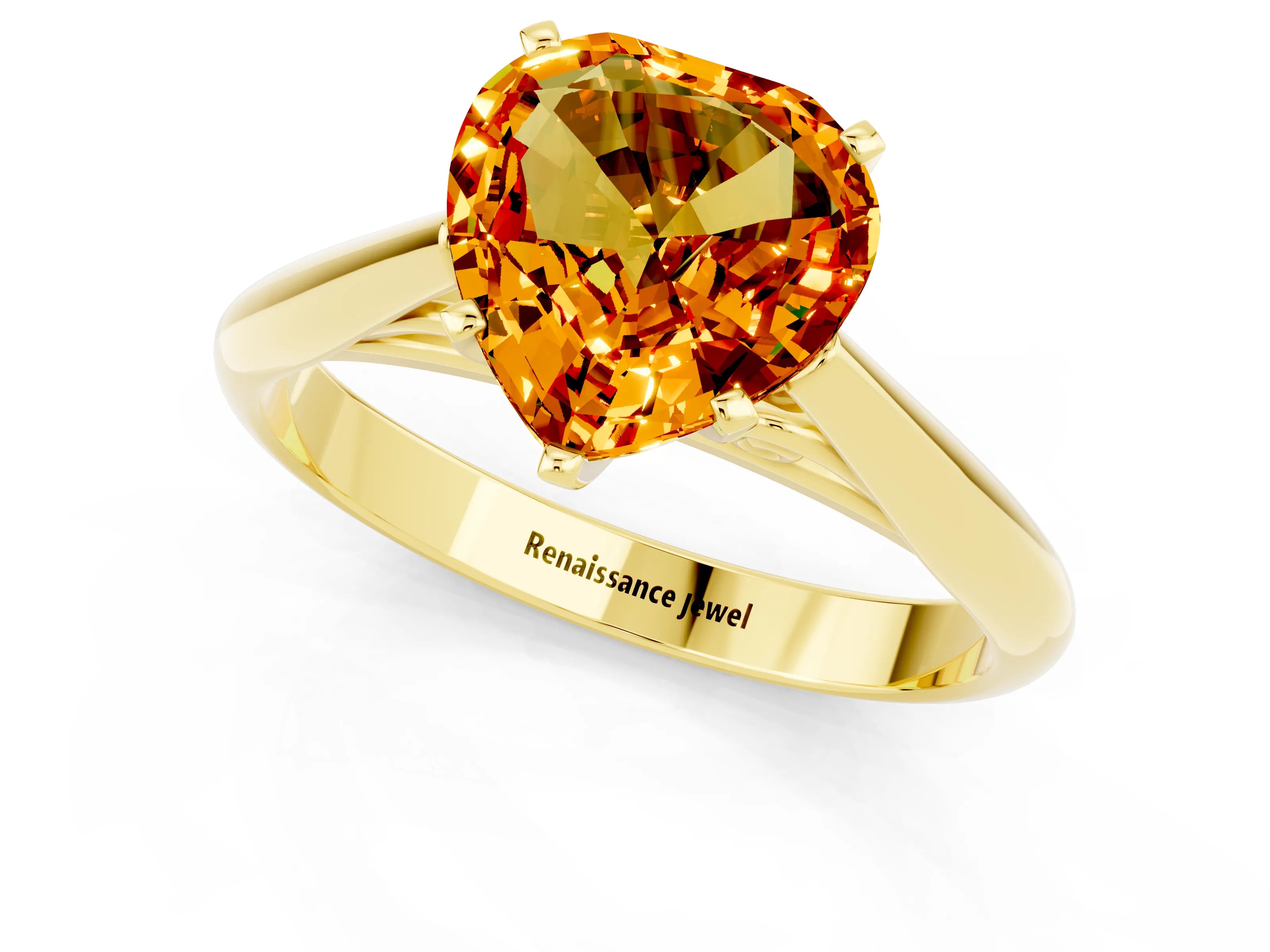 Yellow gold Heart Cut Citrine Solitaire Engagement Ring with Cathedral Setting and Four-Prong Mount_13