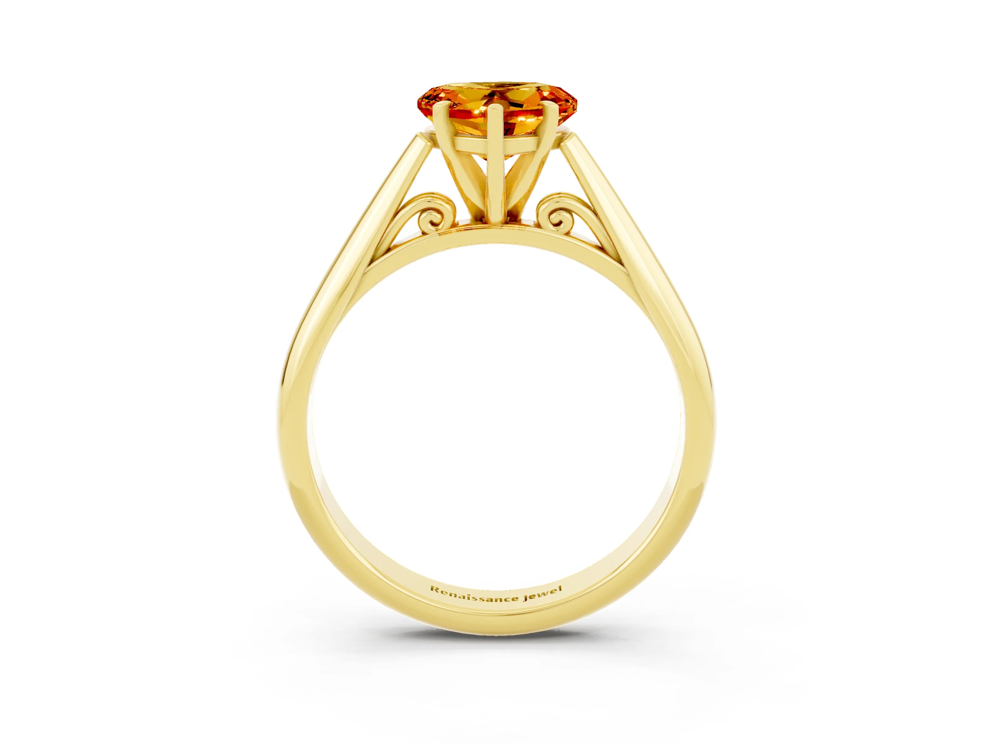 Yellow gold Heart Cut Citrine Solitaire Engagement Ring with Cathedral Setting and Four-Prong Mount_15