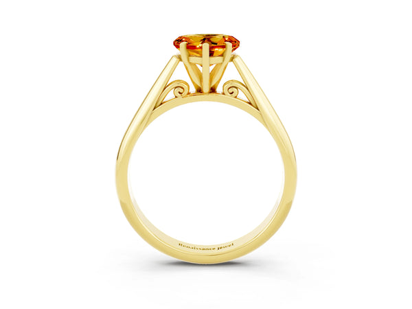 Yellow gold Heart Cut Citrine Solitaire Engagement Ring with Cathedral Setting and Four-Prong Mount