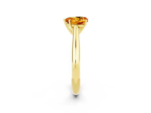 Yellow gold Heart Cut Citrine Solitaire Engagement Ring with Cathedral Setting and Four-Prong Mount