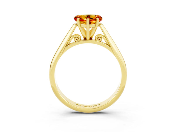 Yellow gold Heart Cut Citrine Solitaire Engagement Ring with Cathedral Setting and Four-Prong Mount