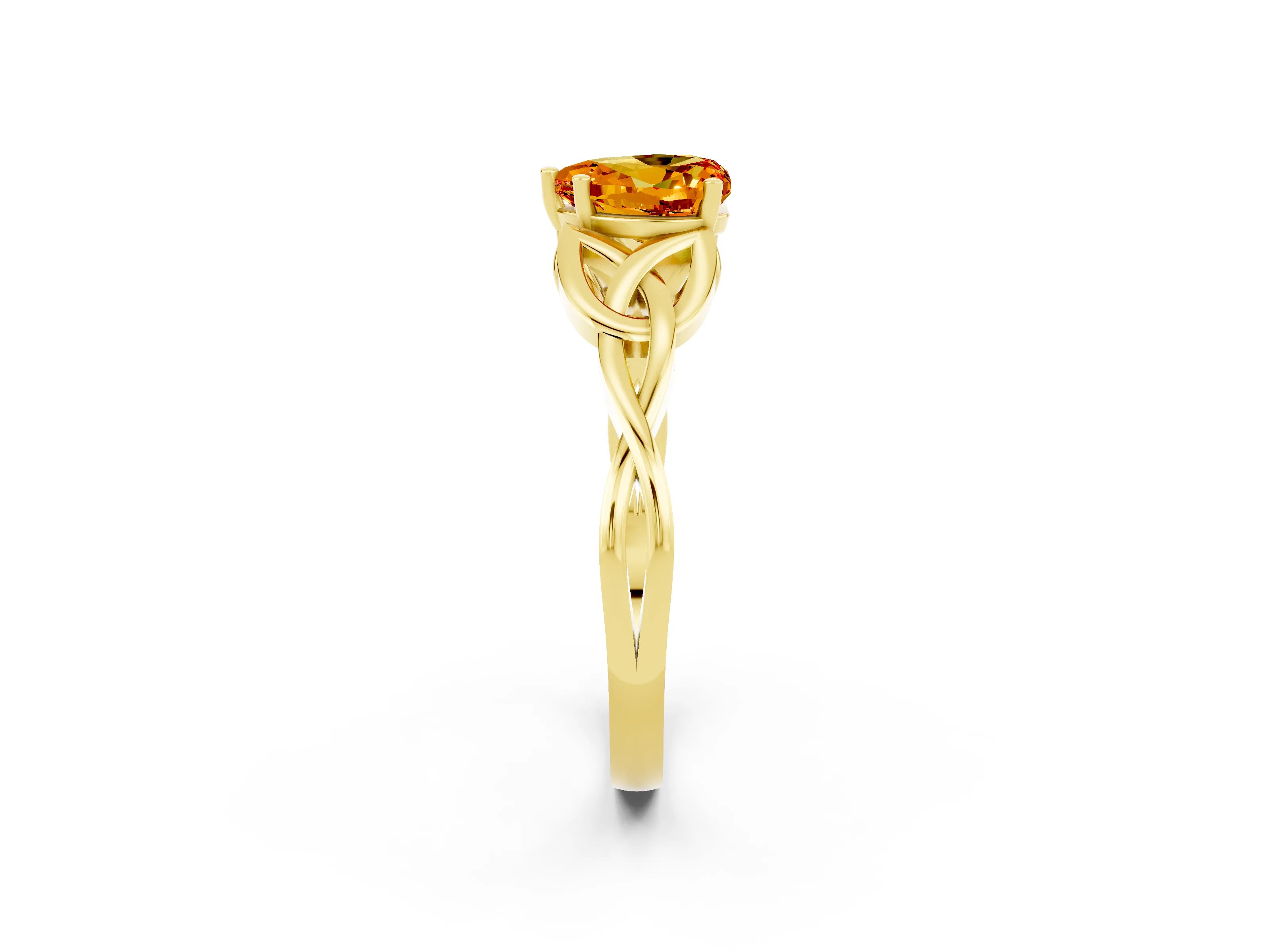 Yellow gold Heart Cut Citrine Solitaire Engagement Ring with Celtic Knot Band and Four-Prong Setting_2
