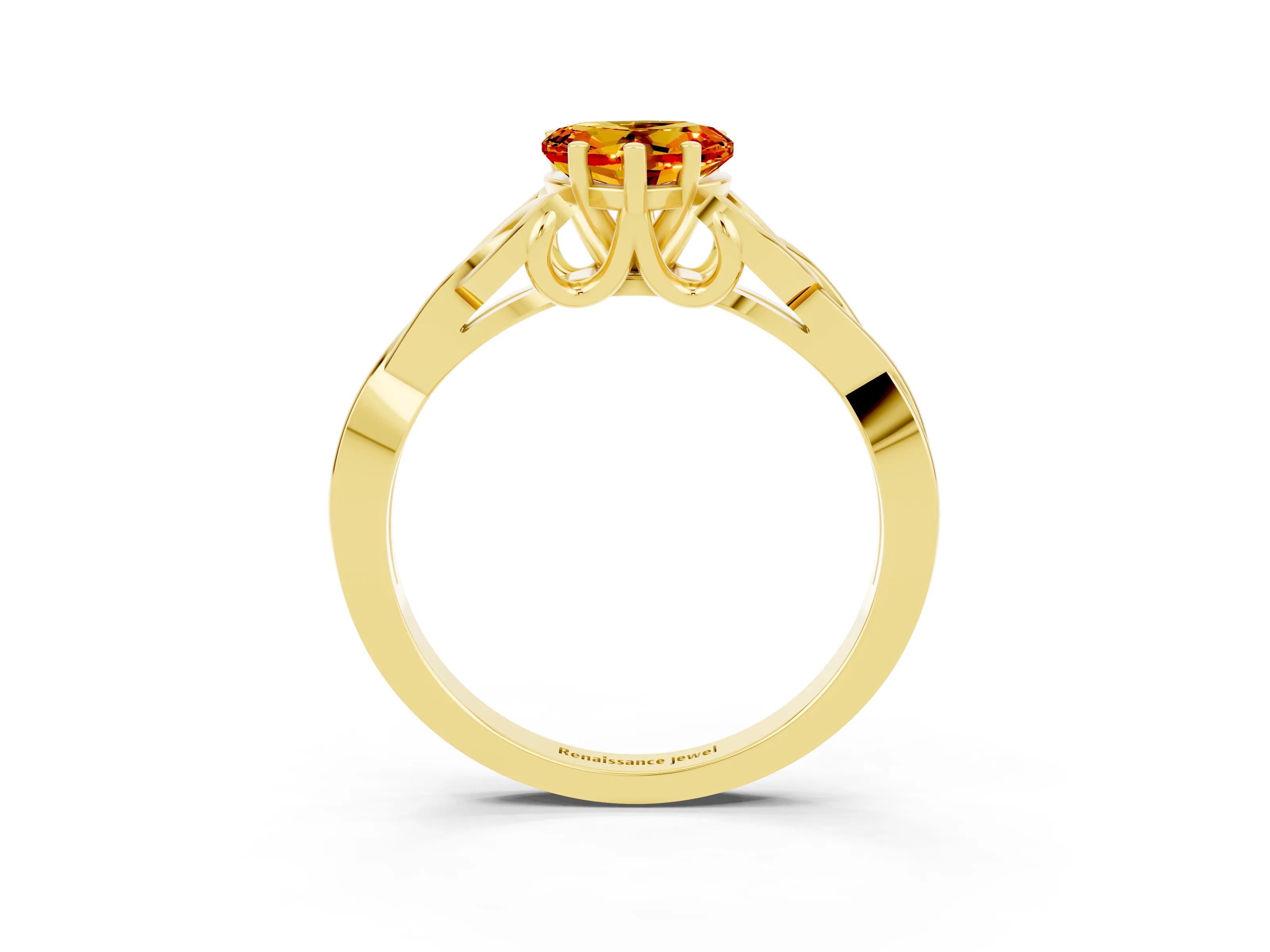Yellow gold Heart Cut Citrine Solitaire Engagement Ring with Celtic Knot Band and Four-Prong Setting_3