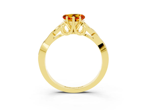 Yellow gold Heart Cut Citrine Solitaire Engagement Ring with Celtic Knot Band and Four-Prong Setting