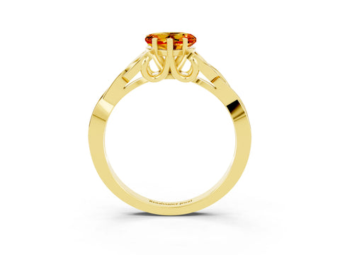 Yellow gold Heart Cut Citrine Solitaire Engagement Ring with Celtic Knot Band and Four-Prong Setting_3