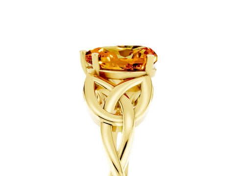Yellow gold Heart Cut Citrine Solitaire Engagement Ring with Celtic Knot Band and Four-Prong Setting_5