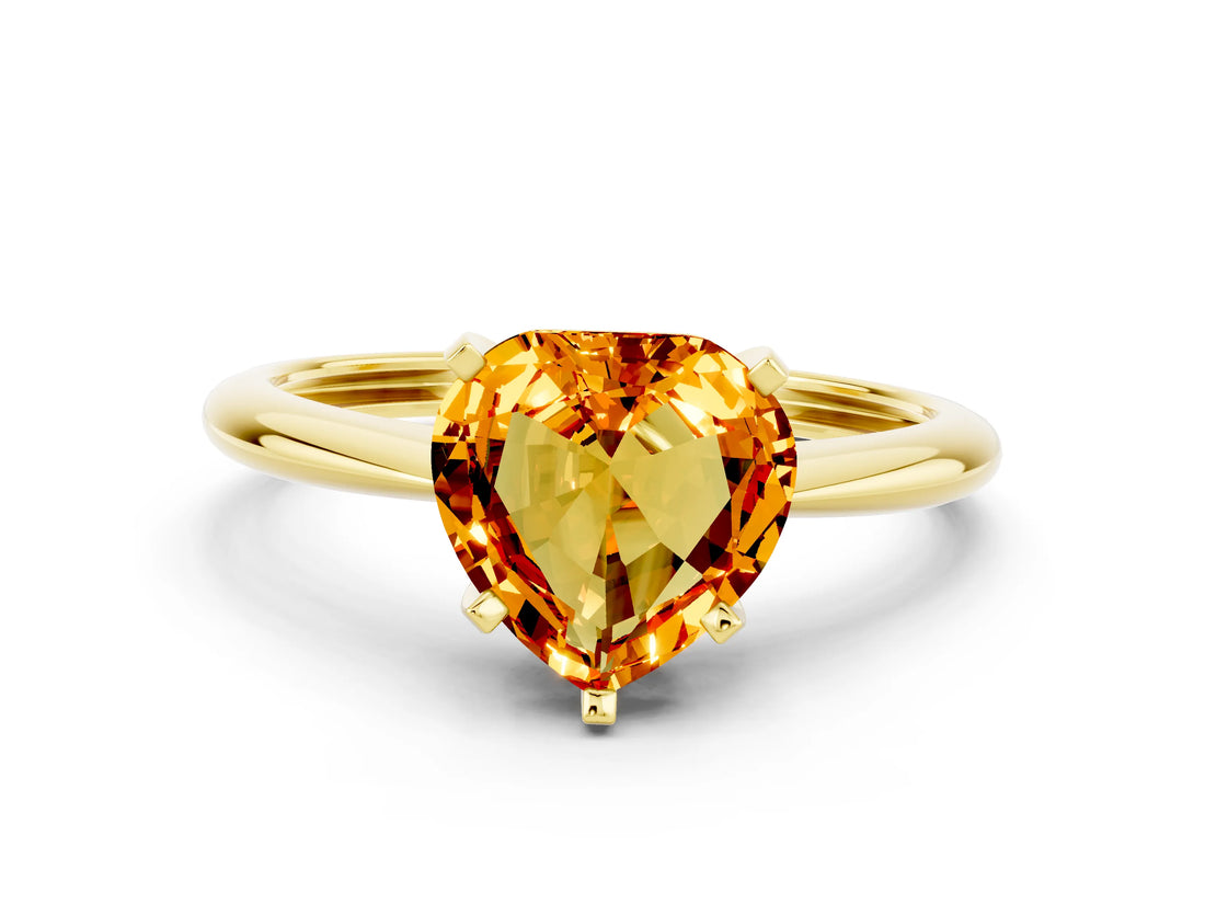 Yellow gold Heart Cut Citrine Solitaire Engagement Ring with Classic Band and Four-Prong Setting_24