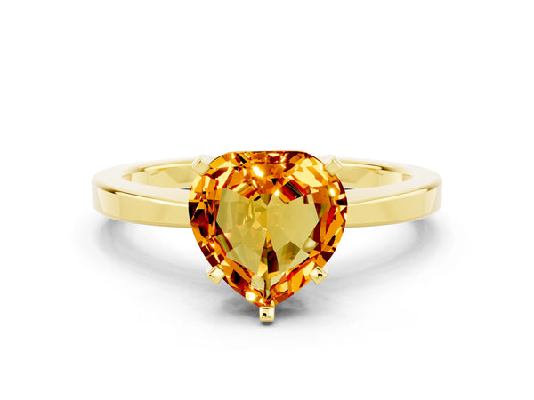 Yellow gold Heart Cut Citrine Solitaire Engagement Ring with Classic Band and Four-Prong Setting