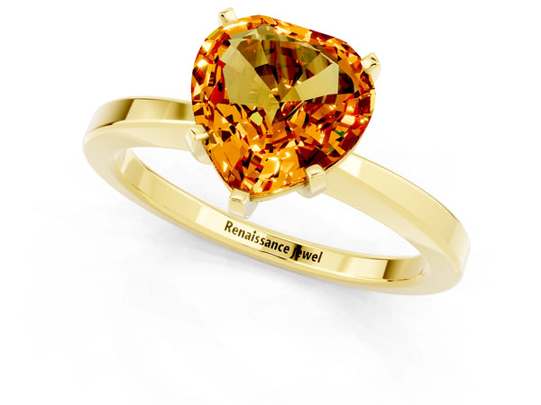 Yellow gold Heart Cut Citrine Solitaire Engagement Ring with Classic Band and Four-Prong Setting