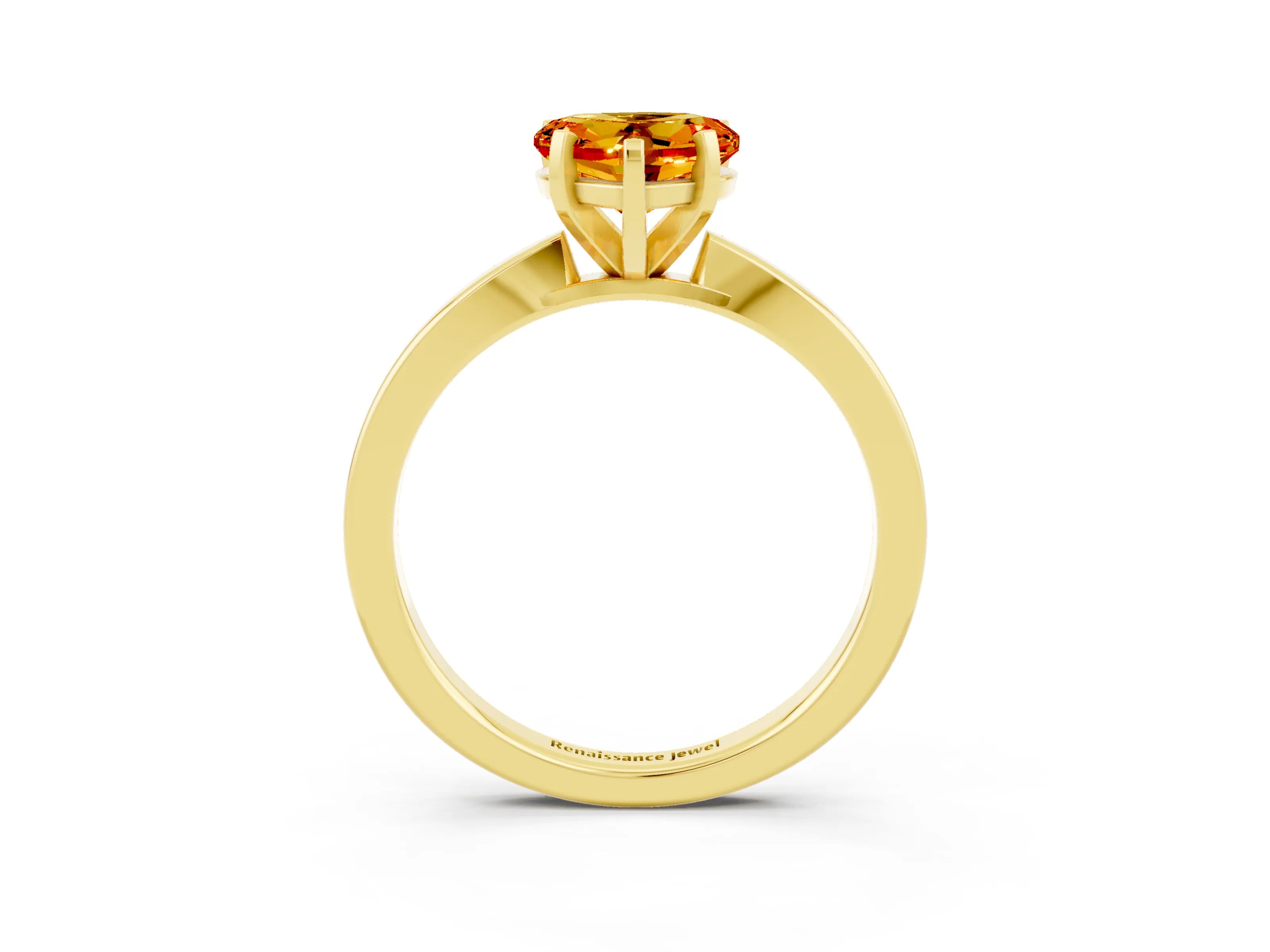 Yellow gold Heart Cut Citrine Solitaire Engagement Ring with Classic Band and Four-Prong Setting_27
