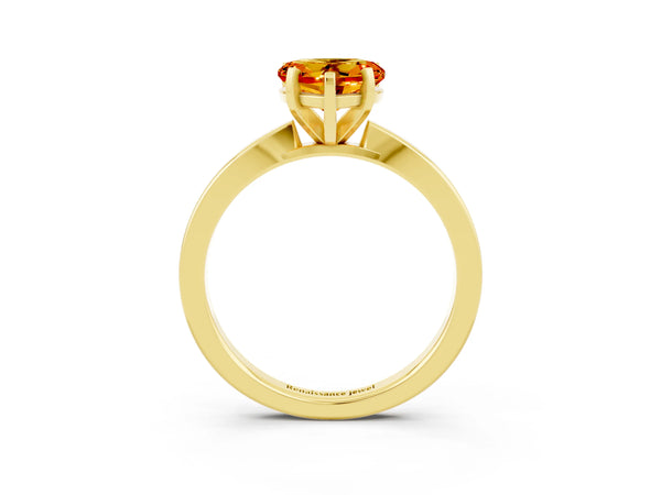 Yellow gold Heart Cut Citrine Solitaire Engagement Ring with Classic Band and Four-Prong Setting