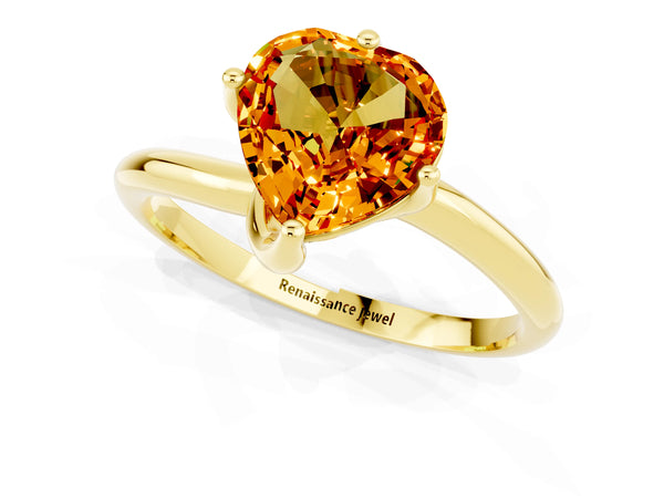 Yellow gold Heart Cut Citrine Solitaire Engagement Ring with Four-Prong Setting and Classic Band
