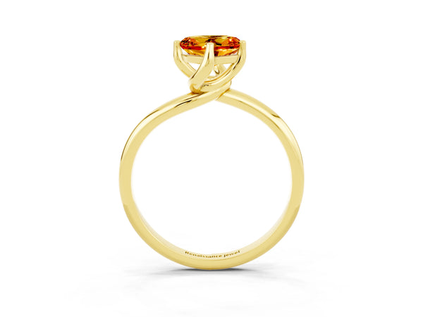 Yellow gold Heart Cut Citrine Solitaire Engagement Ring with Four-Prong Setting and Classic Band