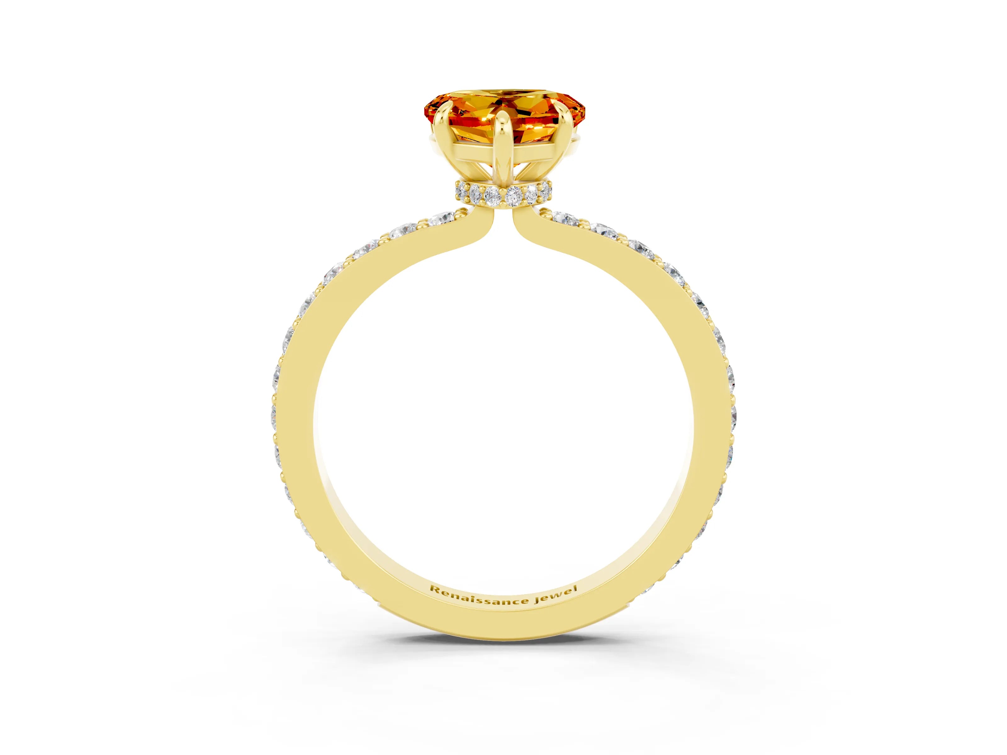 Yellow gold Heart Cut Citrine Solitaire Engagement Ring with Pavé Band and Four-Prong Setting_3