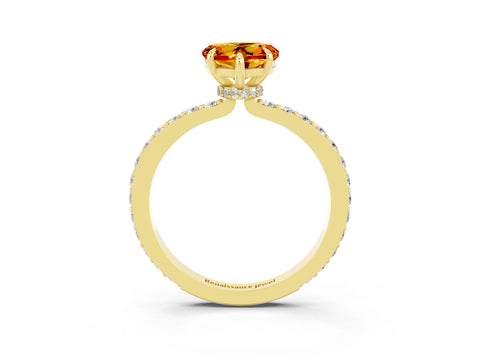 Yellow gold Heart Cut Citrine Solitaire Engagement Ring with Pavé Band and Four-Prong Setting_3