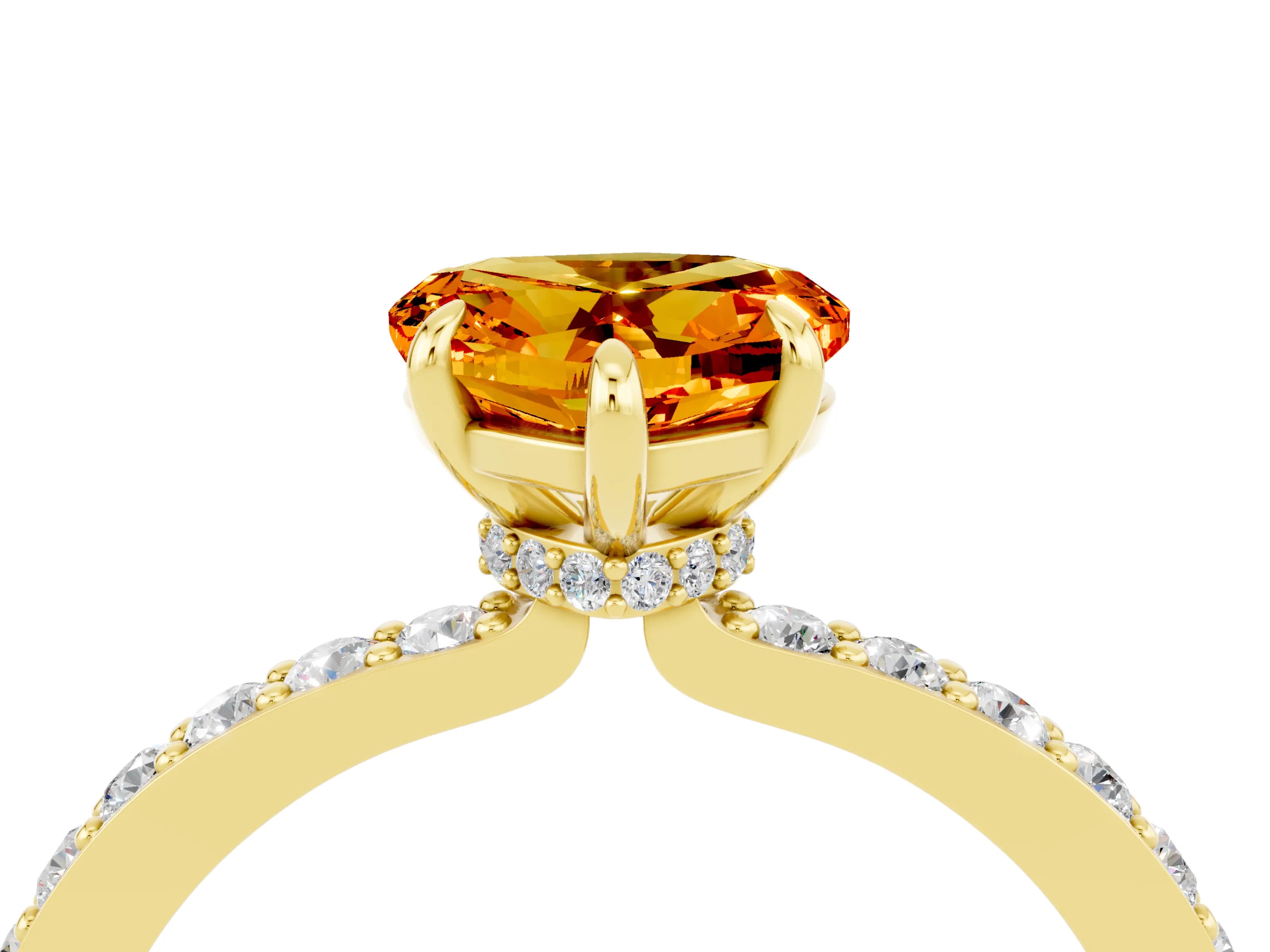 Yellow gold Heart Cut Citrine Solitaire Engagement Ring with Pavé Band and Four-Prong Setting_4