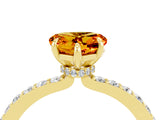Yellow gold Heart Cut Citrine Solitaire Engagement Ring with Pavé Band and Four-Prong Setting_4