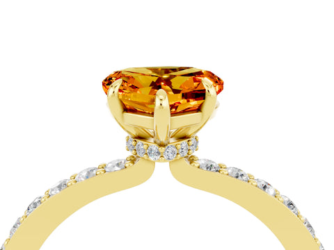 Yellow gold Heart Cut Citrine Solitaire Engagement Ring with Pavé Band and Four-Prong Setting_4