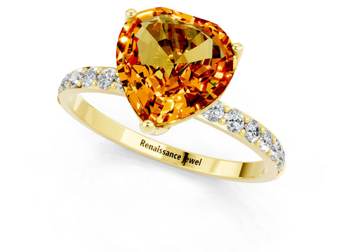 Yellow gold Heart Cut Citrine Solitaire Engagement Ring with Pavé Band and Prong Setting_1