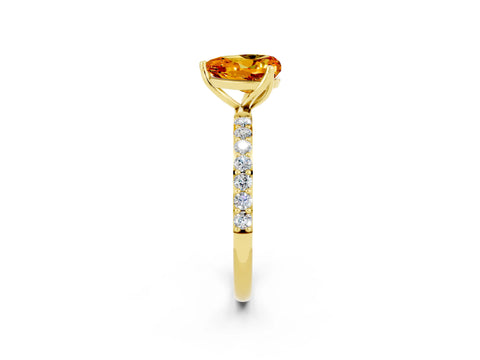 Yellow gold Heart Cut Citrine Solitaire Engagement Ring with Pavé Band and Prong Setting_2