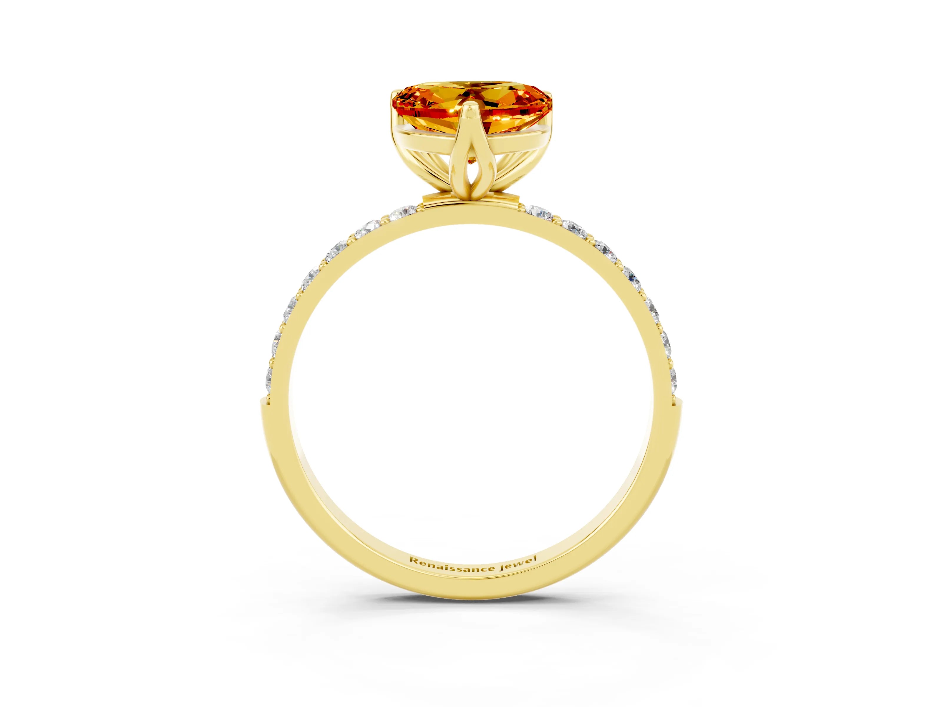 Yellow gold Heart Cut Citrine Solitaire Engagement Ring with Pavé Band and Prong Setting_3