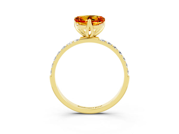 Yellow gold Heart Cut Citrine Solitaire Engagement Ring with Round  Pavé Band and Prong Setting