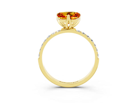 Yellow gold Heart Cut Citrine Solitaire Engagement Ring with Pavé Band and Prong Setting_3