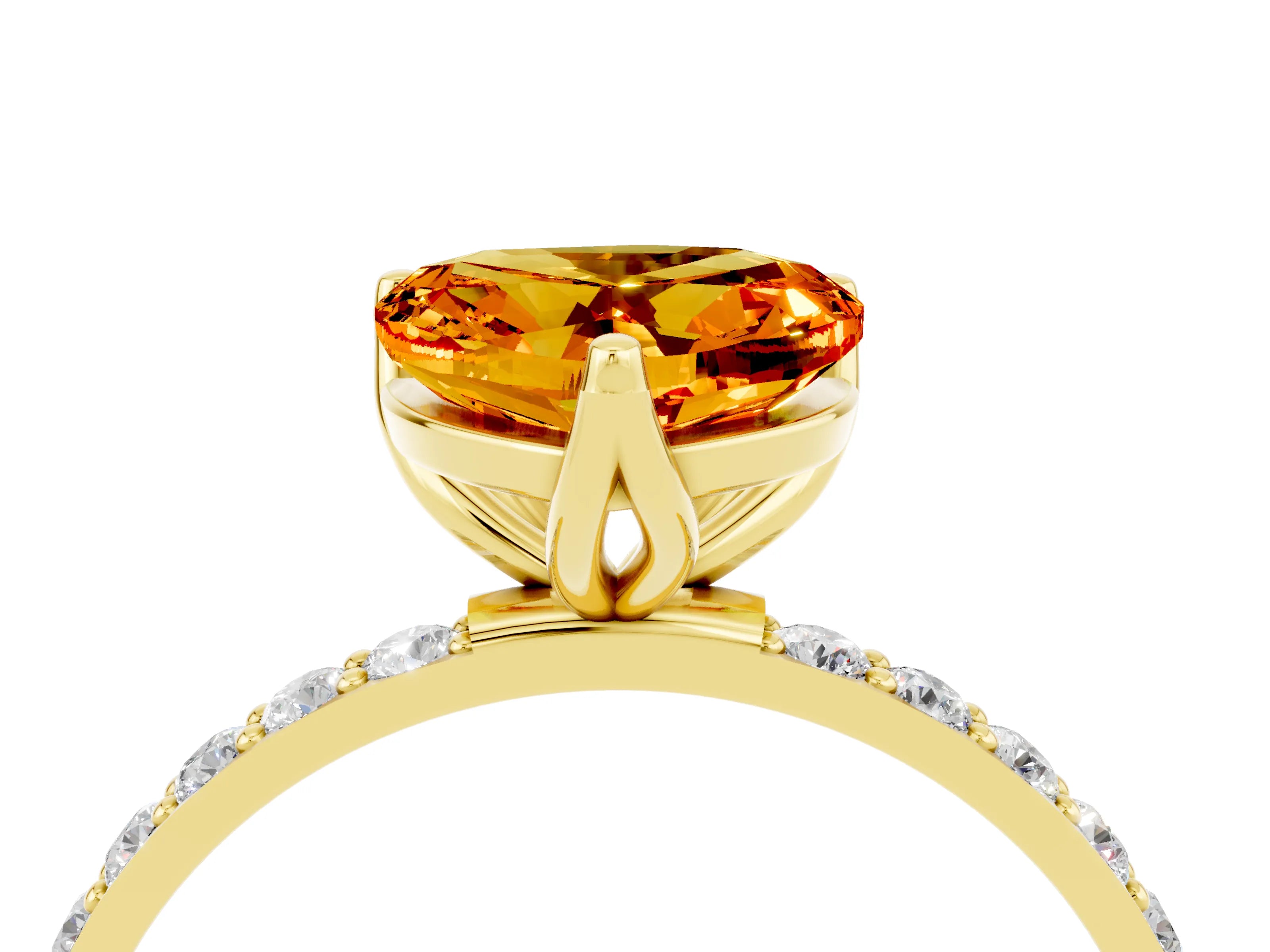 Yellow gold Heart Cut Citrine Solitaire Engagement Ring with Pavé Band and Prong Setting_4