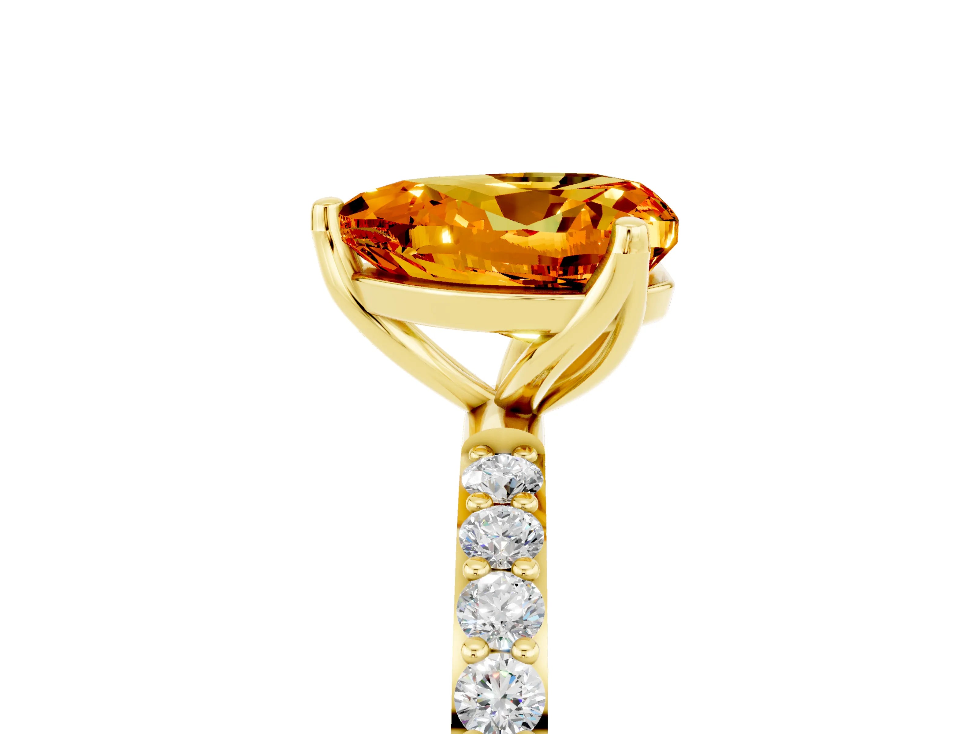 Yellow gold Heart Cut Citrine Solitaire Engagement Ring with Pavé Band and Prong Setting_5