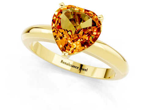 Yellow gold Heart Cut Citrine Solitaire Engagement Ring with Round Band and Four-Prong Setting_1