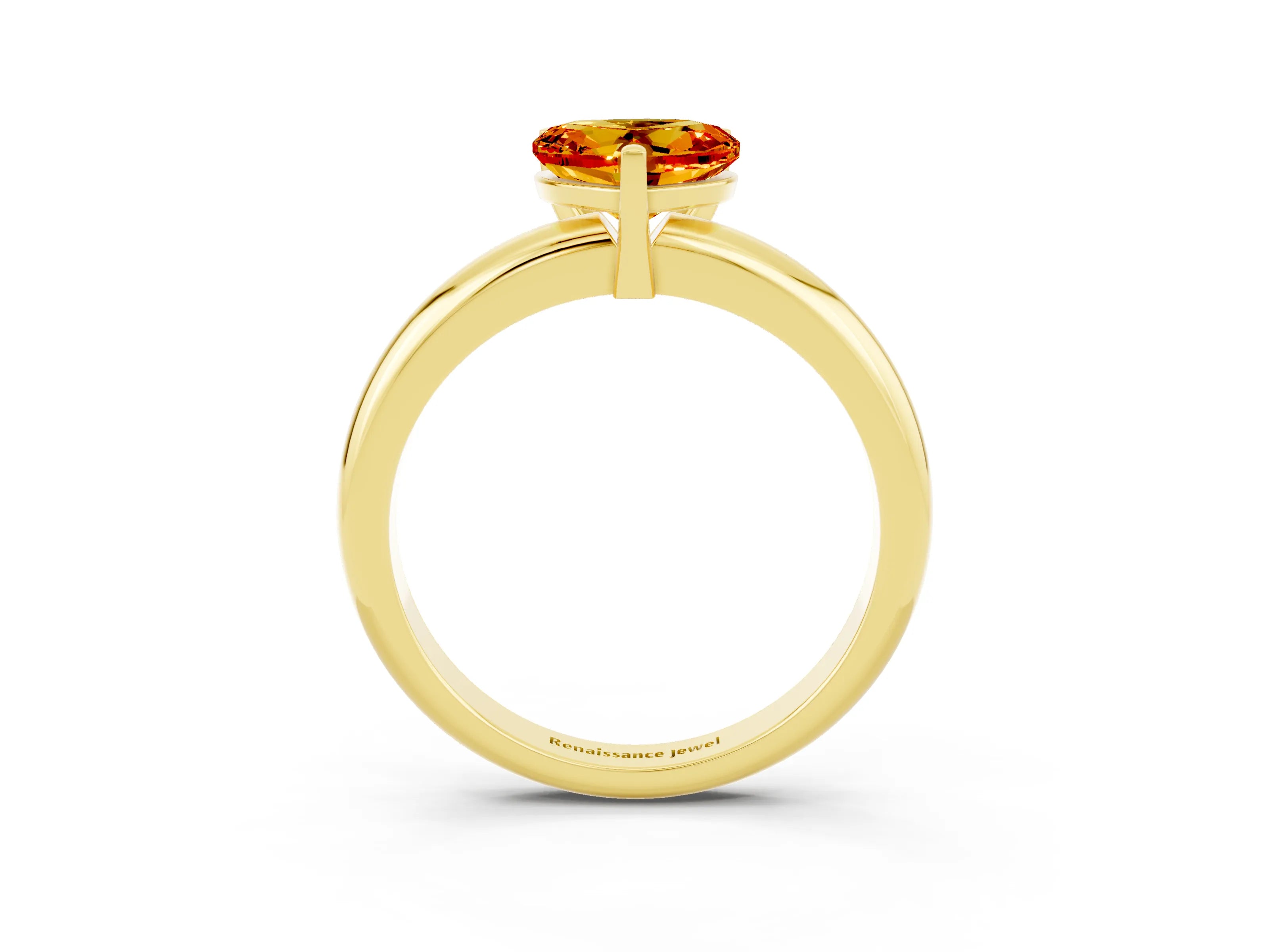 Yellow gold Heart Cut Citrine Solitaire Engagement Ring with Round Band and Four-Prong Setting_3