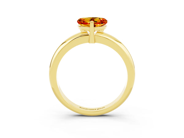 Yellow gold Heart Cut Citrine Solitaire Engagement Ring with Round Band and Four-Prong Setting