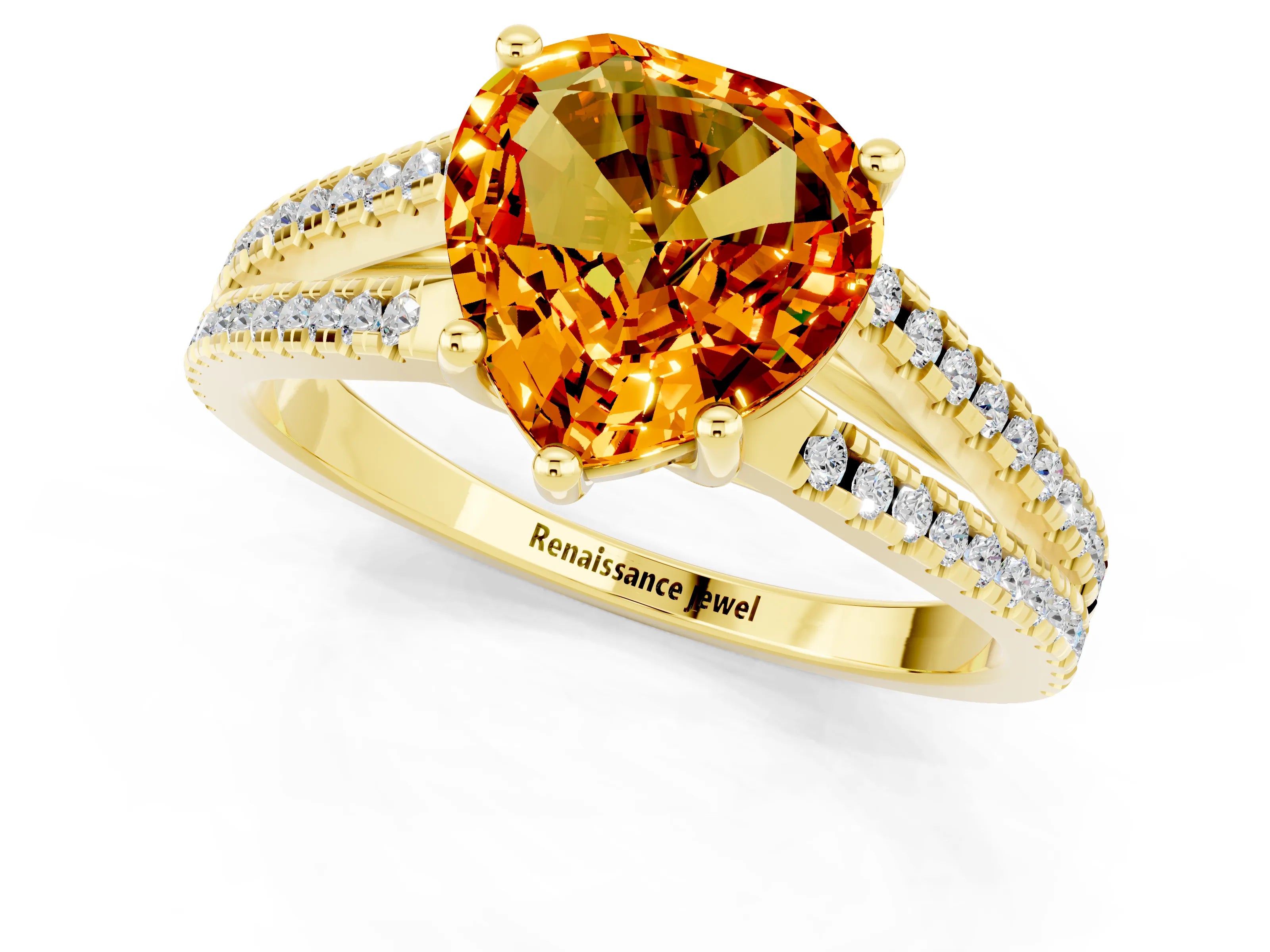 Yellow gold Heart Cut Citrine Solitaire Engagement Ring with Split Shank Pavé Band_1