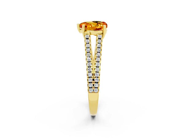 Yellow gold Heart Cut Citrine Solitaire Engagement Ring with Split Shank Pavé Band